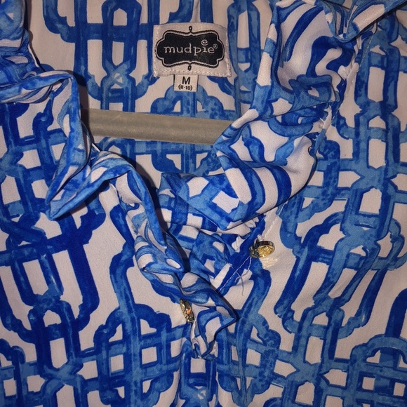 NEW Mud pie blue and white tank top. Medium with ruffle detail - Picture 2 of 3